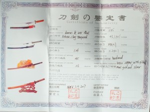 Zertifikat Einzelstück echtes Samuraischwert- Katana Schmetterling + Kobuse
